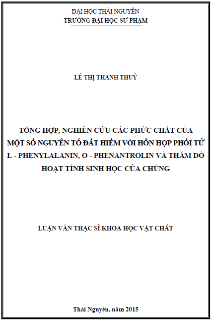 tong hop nghien cuu cac phuc chat cua mot so nguyen to dat hiem voi hon hop phoi tu l aspatic o phenantrolin va tham do hoat tinh sinh hoc cua chung