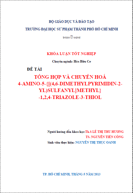 tong hop va chuyen hoa 4 amino 5 4 6 dimethylpyrimidine 2 yl sunfanyl methyl 1 2 4 triazole 3 thiol