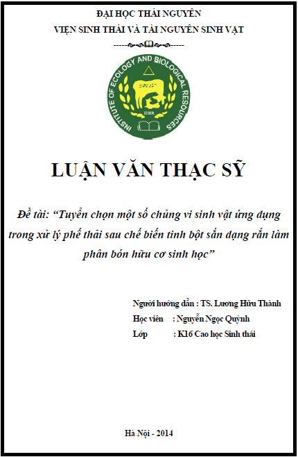 tuyen chon mot so chung vi sinh vat ung dung trong xu ly phe thai sau che bien tinh bot san dang ran lam phan bon huu co sinh hoc