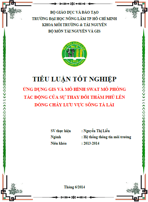ung dung gis va mo hinh swat mo phong tac dong cua su thay doi tham phu len dong chay luu vuc song ta lai