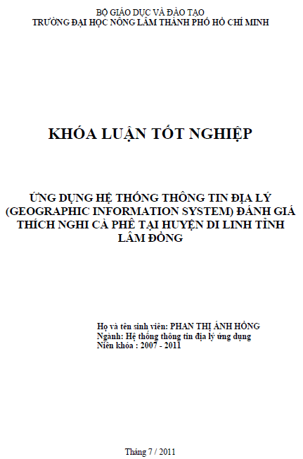 ung dung he thong thong tin dia ly geographic information system danh gia thich nghi ca phe tai huyen di linh tinh lam dong