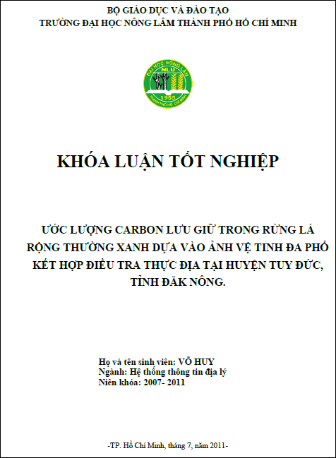 uoc luong carbon luu giu trong rung la rong thuong xanh dua vao anh ve tinh da pho ket hop dieu tra thuc dia tai huyen tuy duc tinh dak nong