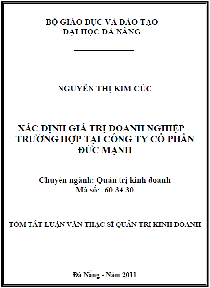 xac dinh gia tri doanh nghiep truong hop tai cong ty co phan duc manh