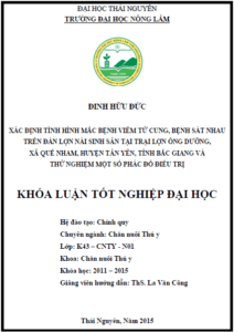 xac dinh tinh hinh mac benh viem tu cung benh sat nhau tren dan lon nai sinh san tai trai lon ong duong xa que nham huyen tan yen tinh bac giang va thu nghiem mot so phac do dieu tri