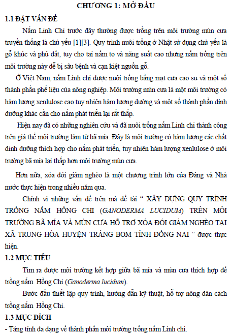 xay dung quy trinh trong nam hong chi ganoderma lucidum tren moi truong ba mia va mun cua ho tro xoa doi giam ngheo tai xa trung hoa huyen trang bom tinh dong nai