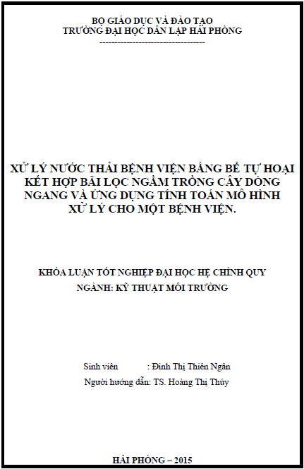 xu ly nuoc thai benh vien bang be tu hoai ket hop bai loc ngam trong cay dong ngang va ung dung tinh toan mo hinh xu ly cho mot benh vien