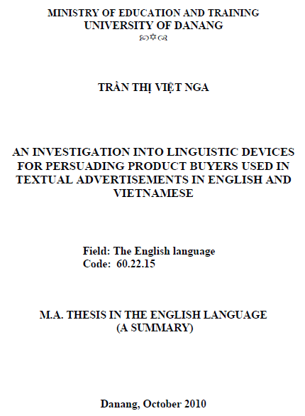 an investigation into linguistic devices for persuading product buyers used in textual advertisements in english and vietnamese