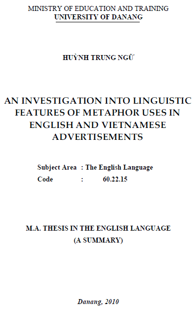 an investigation into linguistic features of metaphor uses in english and vietnamese advertisements