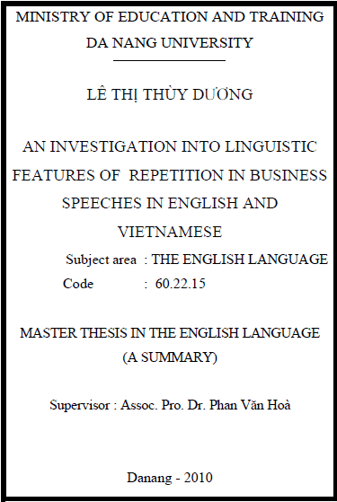 an investigation into linguistic features of repetition in business speeches in english and vietnamese