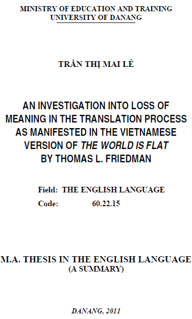 an investigation into loss of meaning in the translation process as manifested in the vietnamese version of the world is flat by thomas l friedman