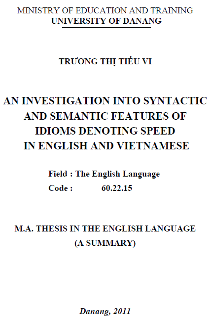 an investigation into syntactic and semantic features of idioms denoting speed in english and vietnamese