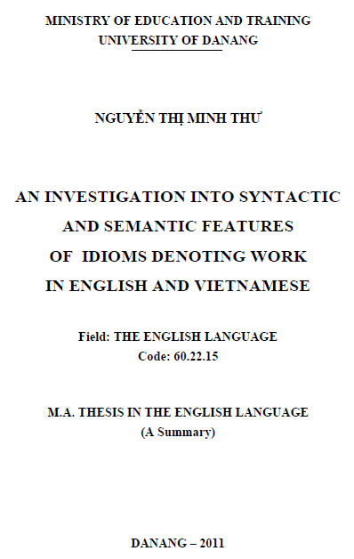 an investigation into syntactic and semantic features of idioms denoting work in english and vietnamese