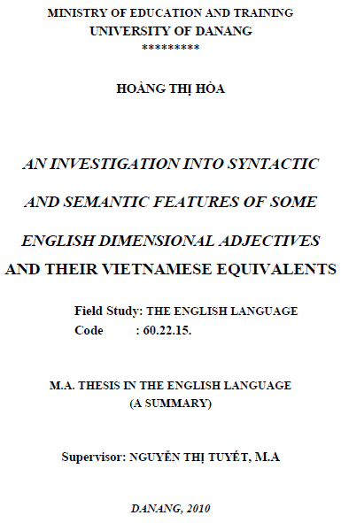 an investigation into syntactic and semantic features of some english dimensional adjectives and their vietnamese equivalents