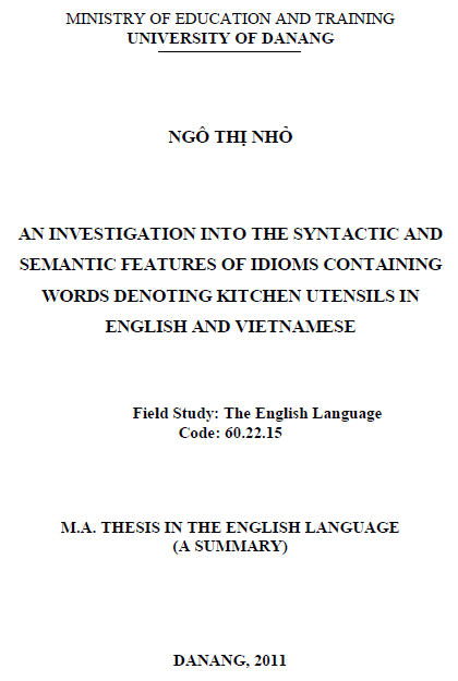 an investigation into the syntactic and semantic features idioms containing words denoting kitchen utensils in english and vietnamese