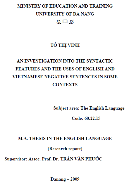 an investigation into the syntactic features and the uses of english and vietnamese negative sentences in some