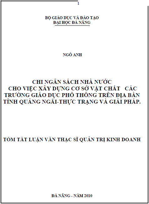 chi ngan sach nha nuoc cho viec xay dung co so vat chat cac truong giao duc pho thong tren dia ban tinh quang ngau thuc trang va giai phap