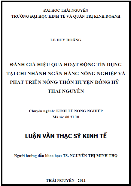 danh gia hieu qua hoat dong tin dung tai chi nhanh ngan hang nong nghiep va phat trien nong thon huyen dong hy tinh thai nguyen