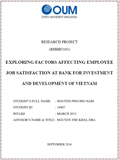 exploring factors affecting employee job satisfaction at bank for investment and development of viet nam