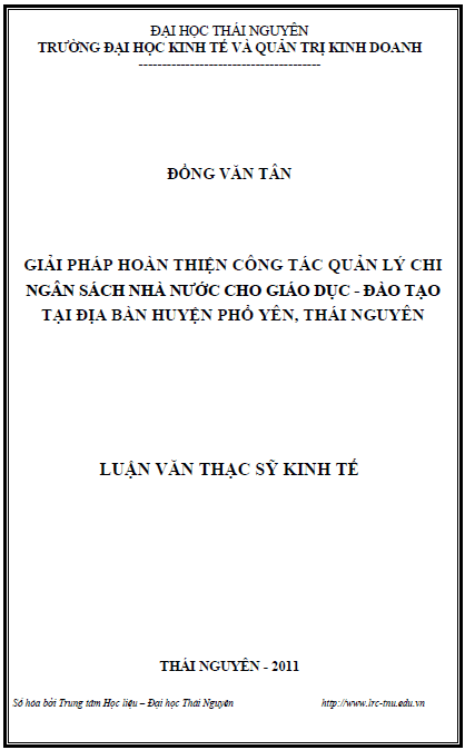 giai phap hoan thien cong tac quan ly chi ngan sach nha nuoc cho giao duc dao tao tai dia ban huyen pho yen tinh thai nguyen