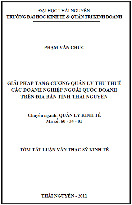 giai phap tang cuong quan ly thu thue cac doanh nghiep ngoai quoc doanh tren dia ban tinh thai nguyen