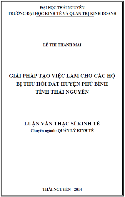 giai phap tao viec lam cho cac ho bi thu hoi dat huyen phu binh tinh thai nguyen