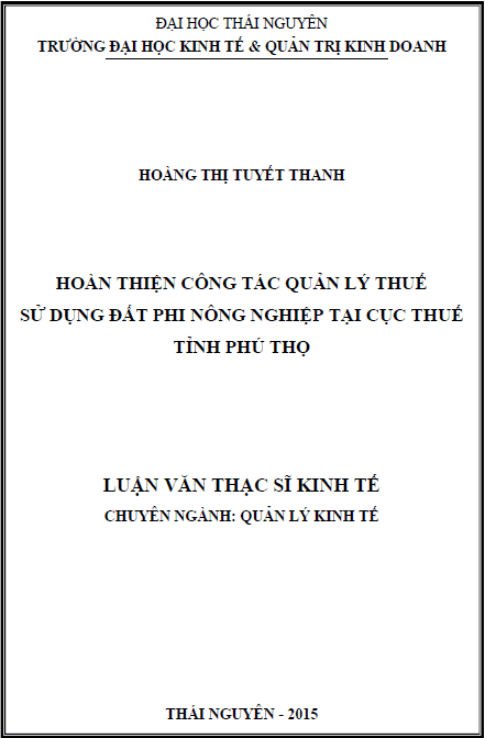 hoan thien cong tac quan ly thue su dung dat phi nong nghiep tai cuc thue tinh phu tho