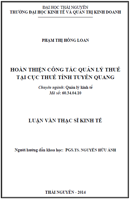 hoan thien cong tac quan ly thue tai cuc thue tinh tuyen quang