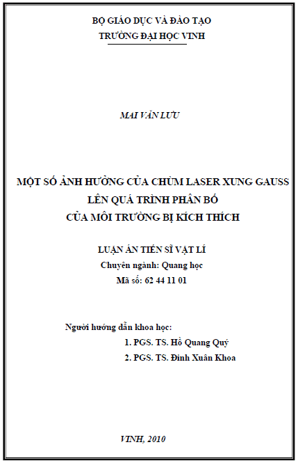 mot so anh huong cua chum laser xung gauss len qua trinh phan bo cua moi truong bi kich thich