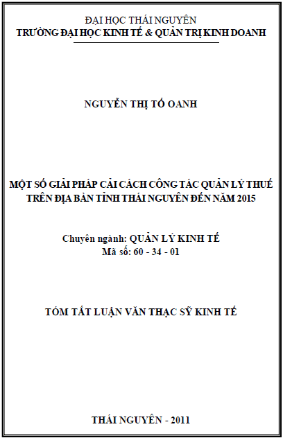 mot so giai phap cai cach cong tac quan ly thue tren dia ban tinh thai nguyen den nam 2015