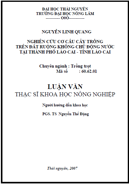 nghien cuu co cau cay trong tren dat ruong khong chu dong nuoc tai thanh pho lao cai tinh lao cai