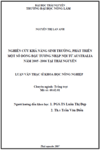 nghien cuu kha nang sinh truong phat trien mot so dong dau tuong nhap noi tu australia nam 2005 2006 tai thai nguyen