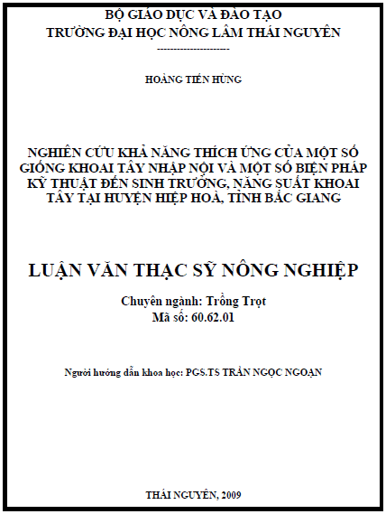 nghien cuu kha nang thich ung cua mot so giong khoai tay nhap noi va mot so bien phap ky thuat den sinh truong nang suat khoai tay tai huyen hiep hoa tinh bac giang