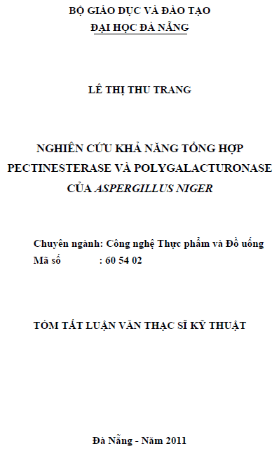 nghien cuu kha nang tong hop pectinesterase va polygalacturonase cua aspergillus niger