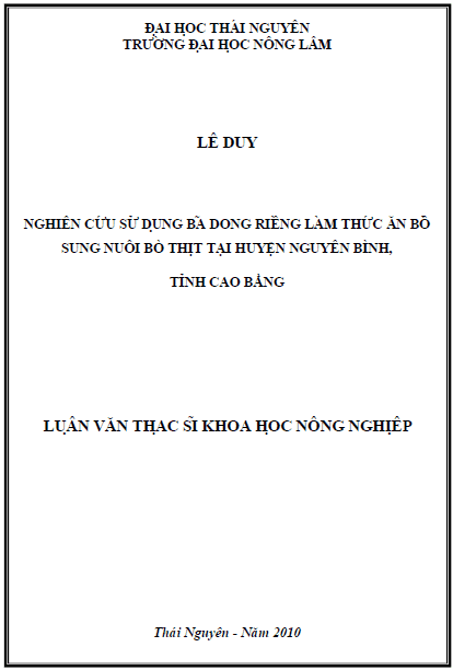 nghien cuu su dung ba dong rieng lam thuc an bo sung nuoi bo thit tai huyen nguyen binh tinh cao bang