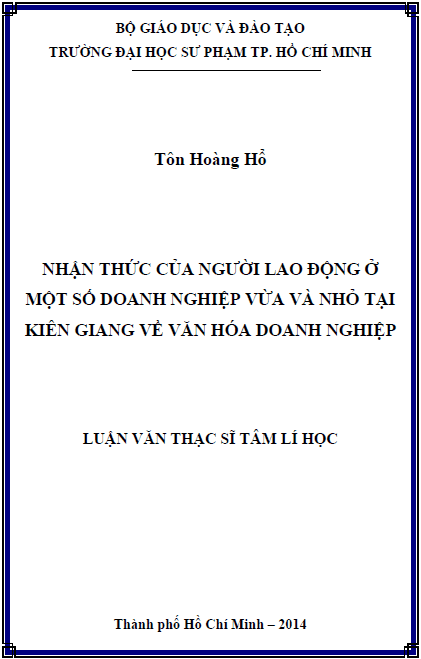 nhan thuc cua nguoi lao dong o mot so doanh nghiep vua va nho tai kien giang ve van hoa doanh nghiep