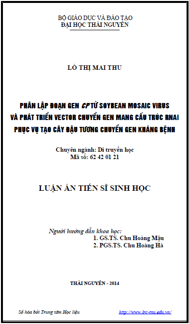 phan lap doan gen cp tu soybean mosaic virus va phat trien vector chuyen gen mang cau truc rnai phuc vu tao cay chuyen gen khang benh