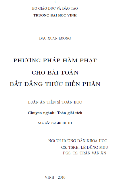 phuong phap ham phat cho bai toan bat dang thuc bien phan