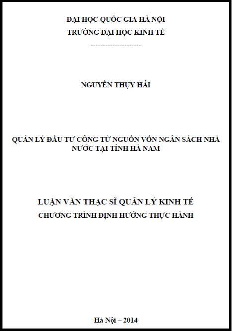 quan ly dau tu cong tu nguon von ngan sach nha nuoc tai tinh ha nam