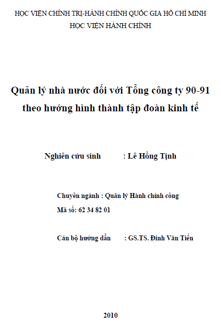 quan ly nha nuoc doi voi tong cong ty 90 91 theo huong hinh thanh tap doan kinh te