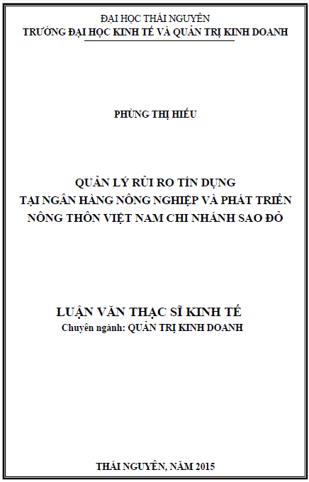 quan ly rui ro tin dung tai ngan hang nong nghiep va phat trien nong thon viet nam chi nhanh sao do