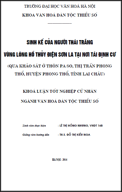 sinh ke cua nguoi thai trang tai noi tai dinh cu vung long ho thuy dien son la qua khao sat o thon pa so thi tran phong tho huyen phong tho tinh lai chau