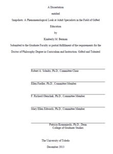 snapshots a phenomenological look at adult specialists in the field of gifted education