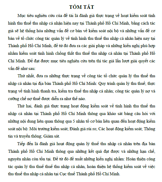 tang cuong hoat dong kiem soat trong cong tac to chuc quan ly ve tinh hinh thu thue thu nhap ca nhan tai thanh pho ho chi minh