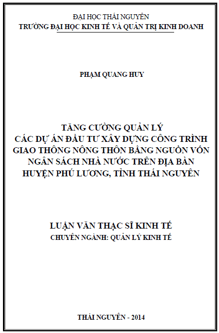 tang cuong quan ly cac du an dau tu xay dung cong trinh giao thong nong thon bang nguon von ngan sach nha nuoc tren dia ban huyen phu luong tinh thai nguyen