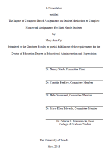 the impact of computer based assignments on student motivation to complete homework assignments for sixth grade students