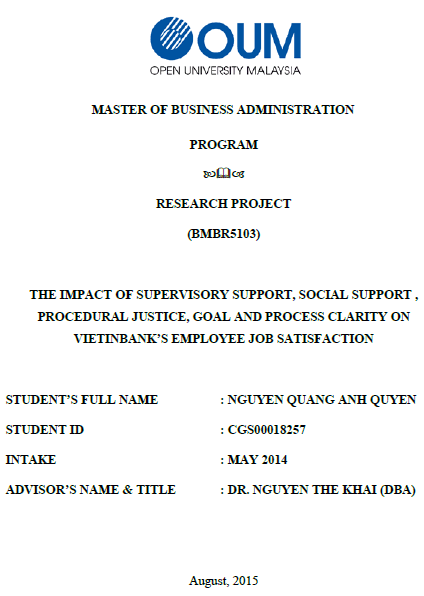 the impact of supervisory support social support procedural justce goal and process clarity on vietinbanks employee satisfaction