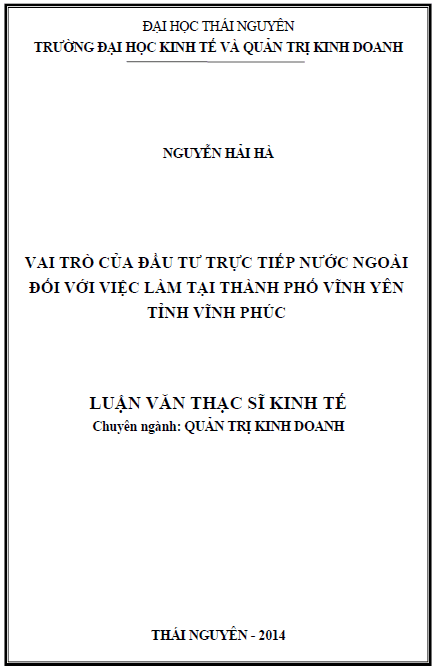 vai tro cua dau tu truc tiep nuoc ngoai doi voi viec lam tai thanh pho vinh yen tinh vinh phuc