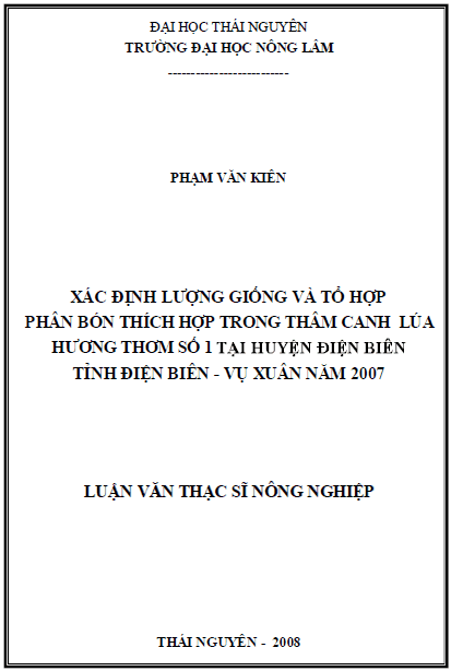 xac dinh luong giong va to hop phan bon thich hop trong tham canh lua huong thom so 1 tai huyen dien bien tinh dien bien vu xuan nam 2007