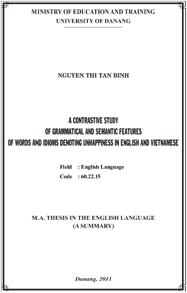a contrastive study of grammatical and semantic features of words and idiom denoting unhappiness in english and vietnamese