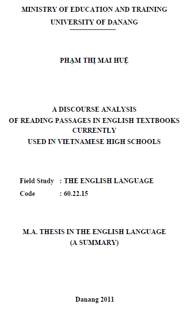 a discourse analysis of reading passages in english textbooks currently used in vietnamese high schools